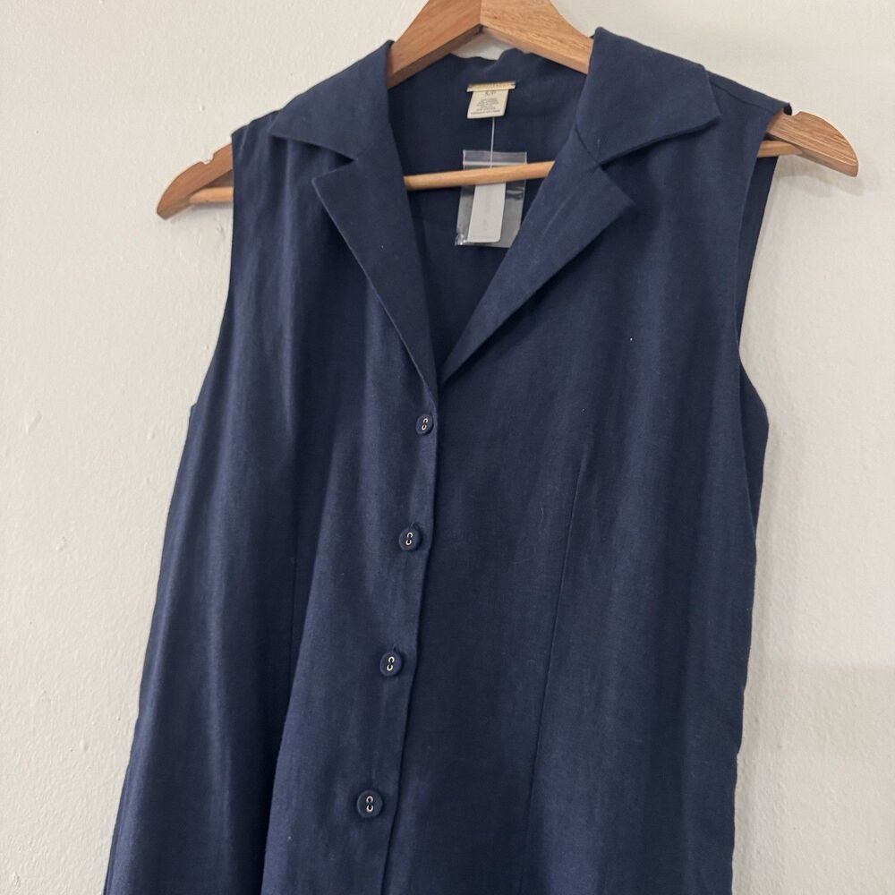 Magaschoni Small Blue Sleeveless Button-Front Linen Maxi Dress Minimalist Costal - Picture 5 of 14
